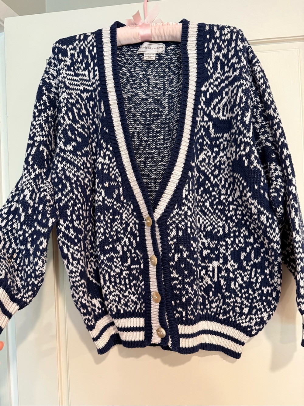 Vintage Striped Navy & White V-Neck Cardigan - Cozy Knit
